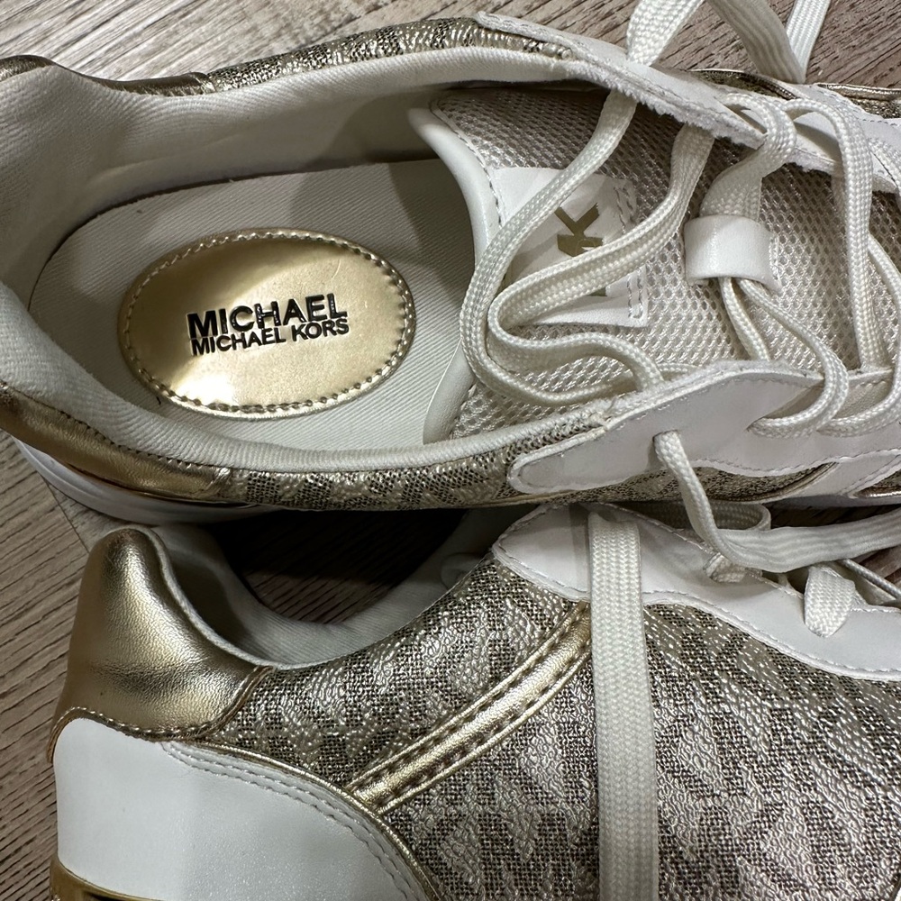 Michael Kors Metallic Gold and White Sneakers